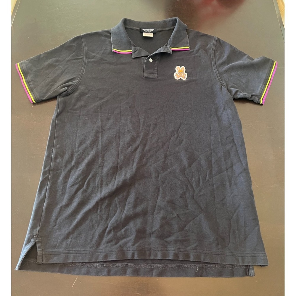 Psycho Bunny Mens Pima Cotton Polo Shirt Black Neon Tipping Size 6 XL RN125028